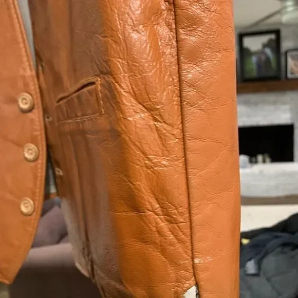 Vtg Schott NYC Caramel Brown Leather Button Up Vest Sz Med Made in USA